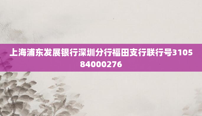2上海浦东发展银行深圳分行福田支行联行号310584000276